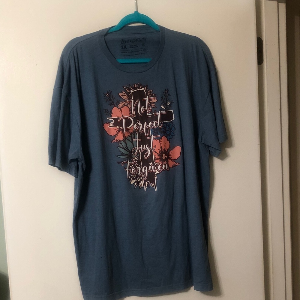 Not Perfect Just Forgiven Floral Graphic Tee - Blue